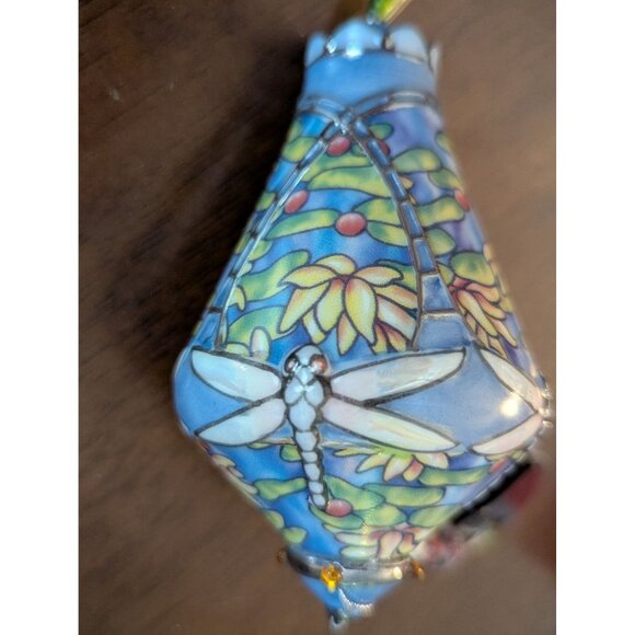 Handcrafted Heronim Porcelain Dragonfly Ornament With Colorful Floral Design - Picture 3 of 5